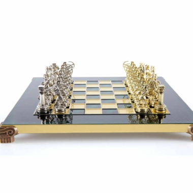 Kleines Schachspielset aus Silber- und Goldmetall Bogenschützen - Laminierte Holzbox mit Metall-Schachbrett – Bild 3
