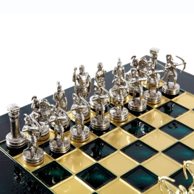 Kleines Schachspielset aus Silber- und Goldmetall Bogenschützen - Laminierte Holzbox mit Metall-Schachbrett – Bild 4