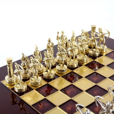 Kleines Schachspielset aus Silber- und Goldmetall Bogenschützen - Laminierte Holzbox mit Metall-Schachbrett – Bild 14