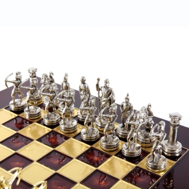 Kleines Schachspielset aus Silber- und Goldmetall Bogenschützen - Laminierte Holzbox mit Metall-Schachbrett – Bild 16