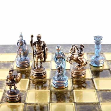 Griechisches und Römisches Schachspiel-Set aus Metall - Schachbrett in 5 Farbvarianten zur Auswahl, mit Laminierter Holzaufbewahrungsbox – Bild 10
