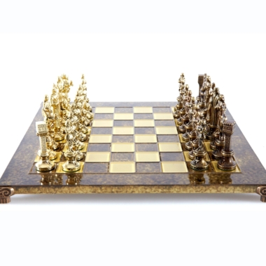 Schachspiel Renaissance - Schachbrett und Schachfiguren aus Gold- und Bronze-Metall – Bild 3