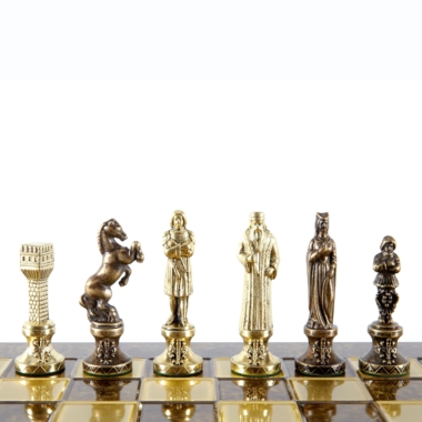 Schachspiel Renaissance - Schachbrett und Schachfiguren aus Gold- und Bronze-Metall – Bild 6