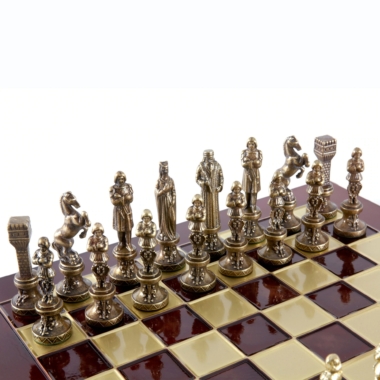 Schachspiel Renaissance - Schachbrett und Schachfiguren aus Gold- und Bronze-Metall – Bild 10