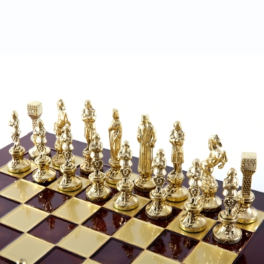 Schachspiel Renaissance - Schachbrett und Schachfiguren aus Gold- und Bronze-Metall – Bild 9