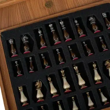 Schachfiguren in der Aufbewahrungsbox mit Schutzschaumstoff