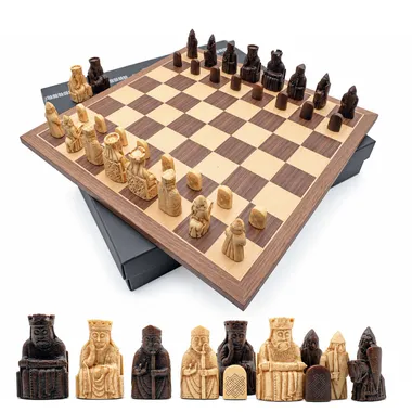Komplettes Schachset Isle of Lewis mit Brett, Box und detaillierten Figuren