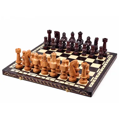 Schachspiel César II aus Holz, klappbares Schachbrett mit geschnitzten Figuren