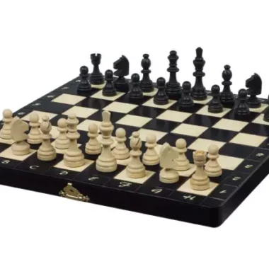 Jeu d’Echecs Magnétique en Bois Noir 28x28 cm – Pliable et Idéal pour les Voyages