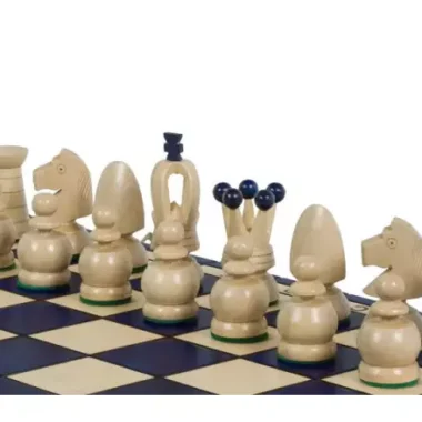 Grand Jeu d’Echecs en Bois Bleu – Échiquier 44 cm pour Amateurs et Famille