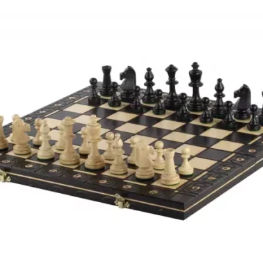 Jeu d’Echecs en Bois Noir – Échiquier Pliant avec Pièces Staunton