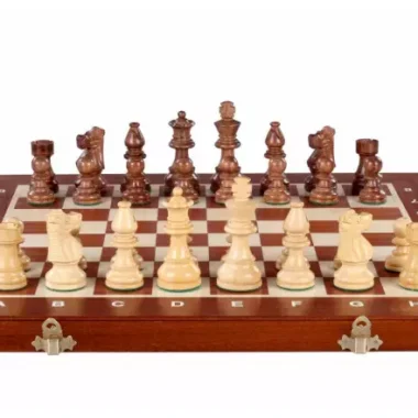 Jeu d’Echecs de Tournoi French Staunton Gold n°5 – Pièces en Bois et Echiquier Marqueté
