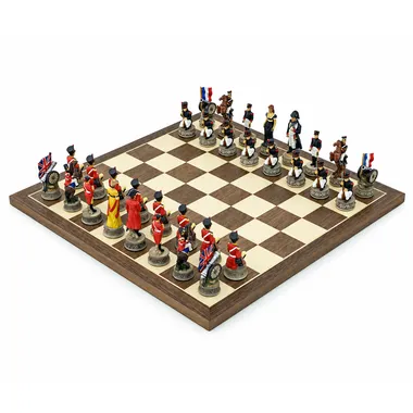 Komplettes Schachspiel Schlacht von Waterloo, Gesamtansicht auf dem Schachbrett