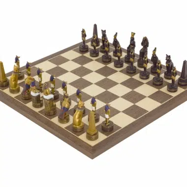 Jeu d’Echecs Égypte Ancienne – Échiquier en Bois et Pièces Peintes à la Main