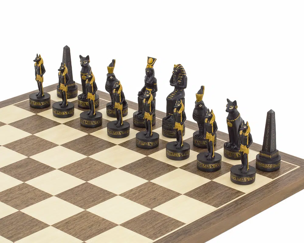 Jeu d’Echecs Égypte Ancienne – Échiquier en Bois et Pièces Peintes à la Main