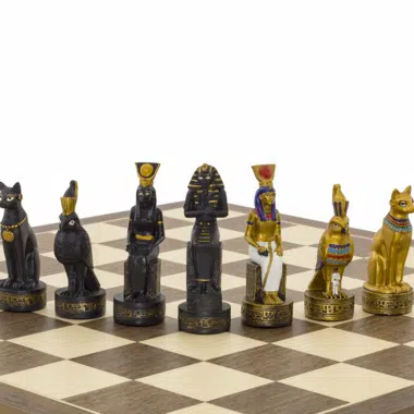 Jeu d’Echecs Égypte Ancienne – Échiquier en Bois et Pièces Peintes à la Main