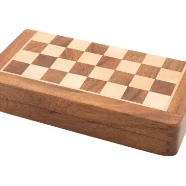 Étui en bois pour jeu d'échecs voyage pliant avec motif de damier - Le Palais des Echecs