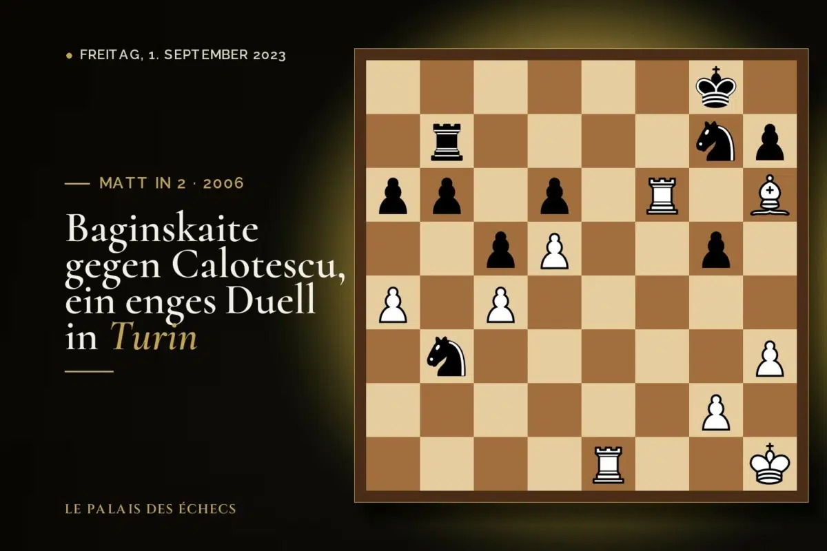 Stellung der Schachaufgabe: Weiß zieht und setzt in 2 matt (Camilla Baginskaite – Ana-Cristina Calotescu, Turin, 2006)