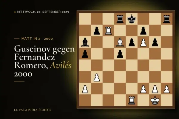 Stellung der Schachaufgabe: Weiß zieht und setzt in 2 matt (Gadir Guseinov – Ernesto Fernandez Romero, Aviles, 2000)