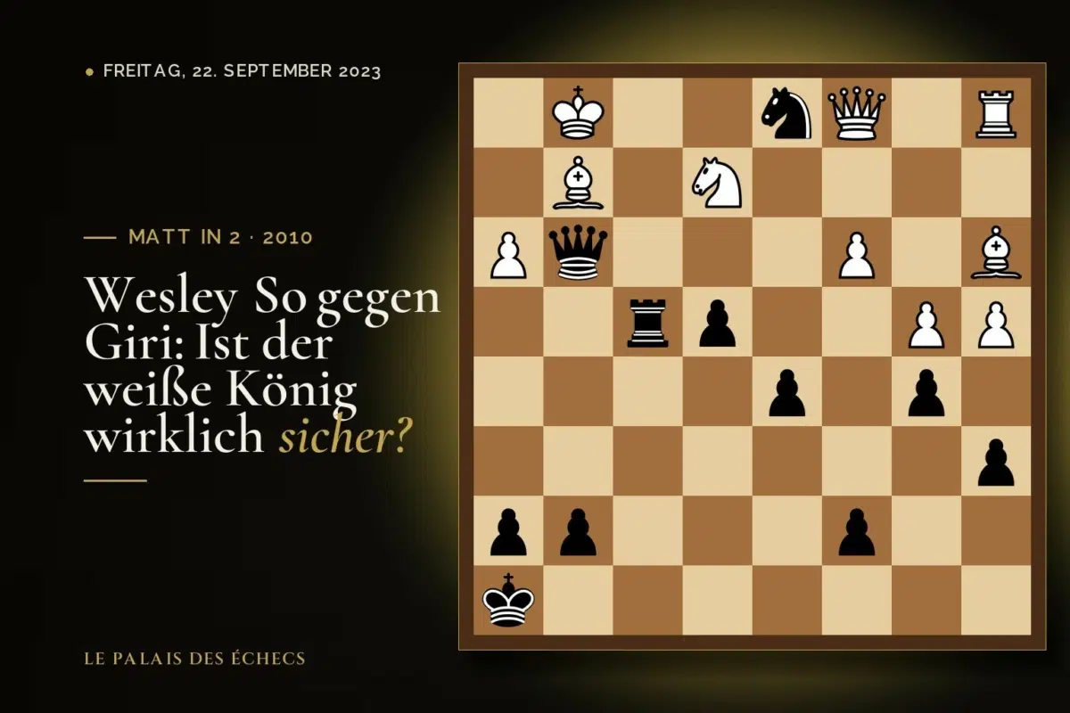 Stellung der Schachaufgabe: Schwarz zieht und setzt in 2 matt (Wesley So – Anish Giri, Wijk aan Zee, 2010)
